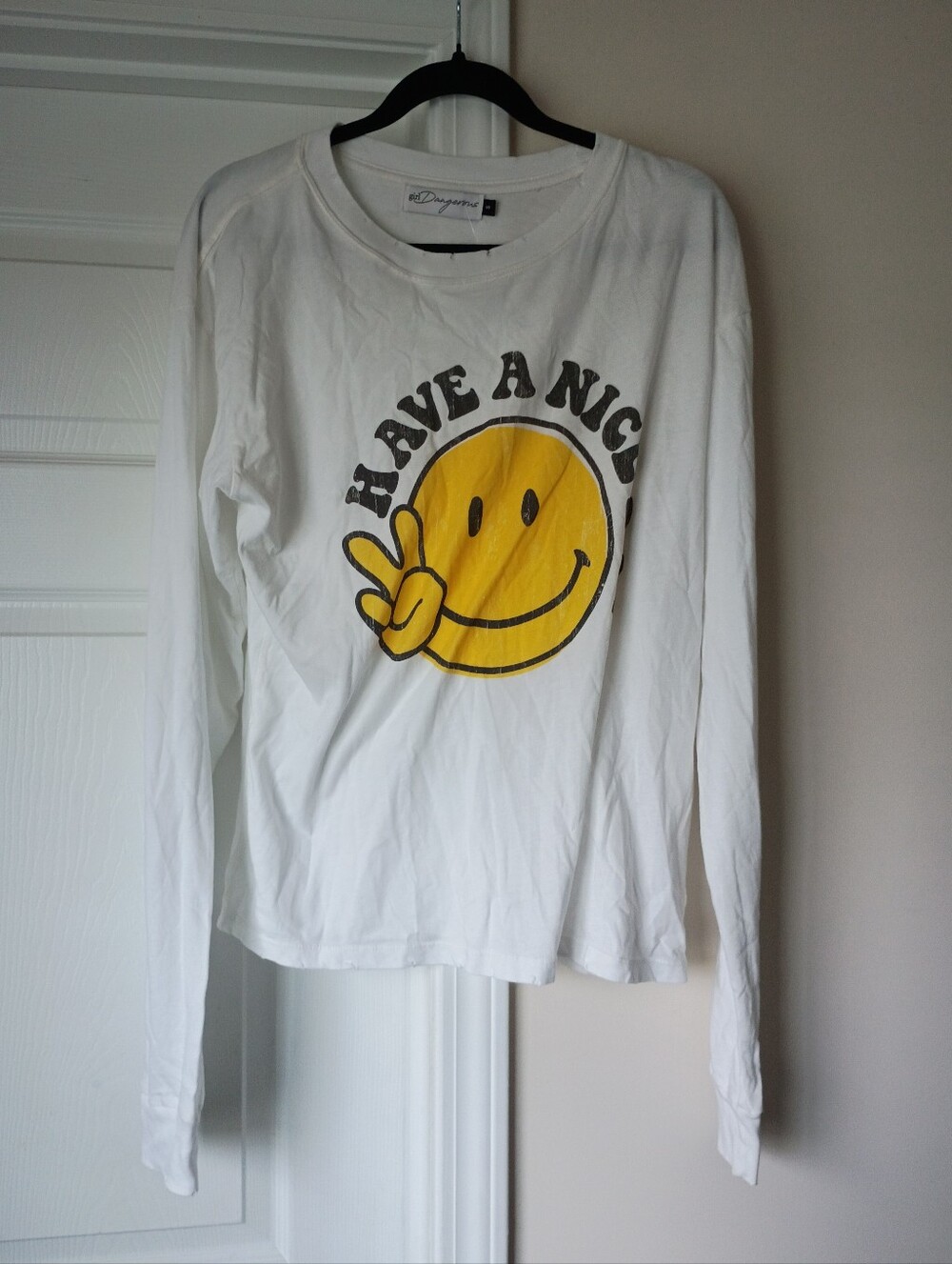 Girl Dangerous white long sleeve top with yellow smiley Top